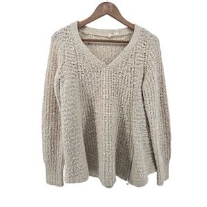 Moth Sweater Womens Medium Cream‎ Chunky Knit V-Neck Side Zip Alpaca Blend